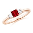 thumbnail image 1 of ANGARA Natural Square Ruby and Princess Diamond Three Stone Ring in 14K Rose Gold for Women (Size-4mm) | July Birthstone, Birthday, Anniversary, Jewelry Gift for Women | Natural Ruby Ring, 1 of 9