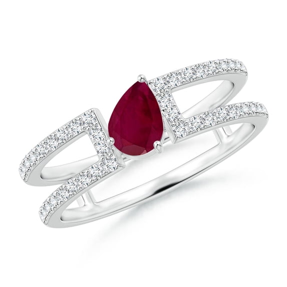 ANGARA Natural Tilted Pear Ruby Parallel Split Shank Ring in 14K White Gold for Women (Size-6x4mm) | July Birthstone, Birthday, Anniversary, Jewelry Gift for Women | Natural Ruby Ring