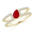 thumbnail image 1 of ANGARA Natural Tilted Pear Ruby Parallel Split Shank Ring in 14K Yellow Gold for Women (Size-6x4mm) | July Birthstone, Birthday, Anniversary, Jewelry Gift for Women | Natural Ruby Ring, 1 of 9