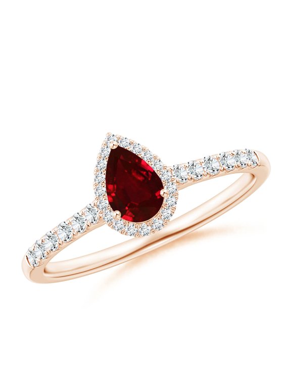 Natural 0.4 Ct. Ruby with Diamond Halo Ring in 14K Rose Gold for Women (Ring Size: 10)