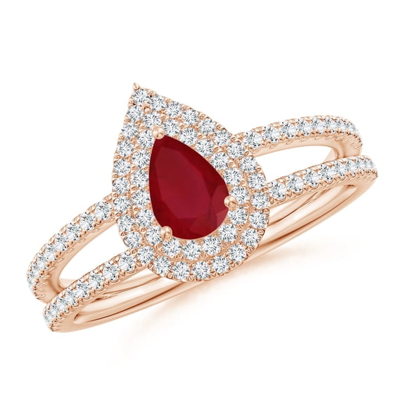 Angara Natural 0.4 Ct. Ruby with Diamond Halo Ring in 14K Rose Gold for Women (Ring Size: 11.5)