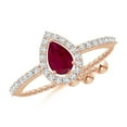 thumbnail image 1 of ANGARA Natural Floating Pear-Shaped Ruby Bolo Ring with Halo in 14K Rose Gold for Women (Size-6x4mm) | July Birthstone, Birthday, Anniversary, Jewelry Gift for Women | Natural Ruby Ring, 1 of 9