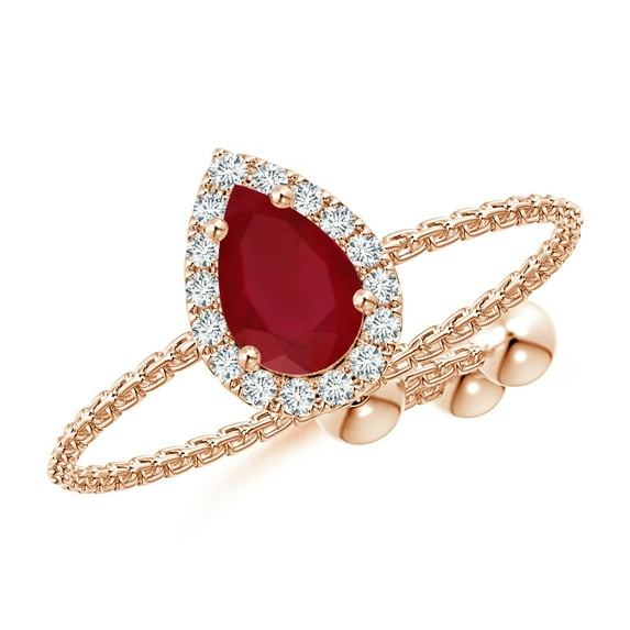 ANGARA Natural Pear-Shaped Ruby Halo Bolo Ring in 14K Rose Gold for Women (Size-6x4mm) | July Birthstone, Birthday, Anniversary, Jewelry Gift for Women | Natural Ruby Ring