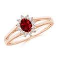 thumbnail image 1 of ANGARA Natural Princess Diana Inspired Ruby Halo Split Shank Ring in 14K Rose Gold for Women (Size-5x4mm) | July Birthstone, Birthday, Anniversary, Jewelry Gift for Women | Natural Ruby Ring, 1 of 7