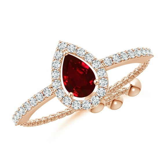 ANGARA Natural Floating Pear-Shaped Ruby Bolo Ring with Halo in 14K Rose Gold for Women (Size-6x4mm) | July Birthstone Jewelry for Her | Natural Ruby Rings