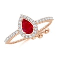 thumbnail image 1 of ANGARA Natural Floating Pear-Shaped Ruby Bolo Ring with Halo in 14K Rose Gold for Women (Size-6x4mm) | July Birthstone, Birthday, Anniversary, Jewelry Gift for Women | Natural Ruby Ring, 1 of 9