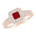 thumbnail image 1 of ANGARA Natural Aeon Square Ruby & Diamond Engagement Ring with Milgrain in 14K Rose Gold for Women (Size-4mm) | July Birthstone, Anniversary, Jewelry Gift for Women | Natural Ruby Ring, 1 of 9