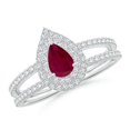 thumbnail image 1 of ANGARA Natural Split Shank Pear Ruby and Diamond Double Halo Ring in 14K White Gold for Women (Size-6x4mm) | July Birthstone, Birthday, Anniversary, Jewelry Gift for Women | Natural Ruby Ring, 1 of 9
