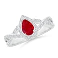 thumbnail image 1 of ANGARA Natural Twist Shank Pear Ruby Ring with Diamond Halo in 14K White Gold for Women (Size-6x4mm) | July Birthstone Jewelry for Her | Natural Ruby Rings, 1 of 9