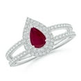 thumbnail image 1 of ANGARA Natural Split Shank Pear Ruby and Diamond Double Halo Ring in 14K White Gold for Women (Size-6x4mm) | July Birthstone, Birthday, Anniversary, Jewelry Gift for Women | Natural Ruby Ring, 1 of 9