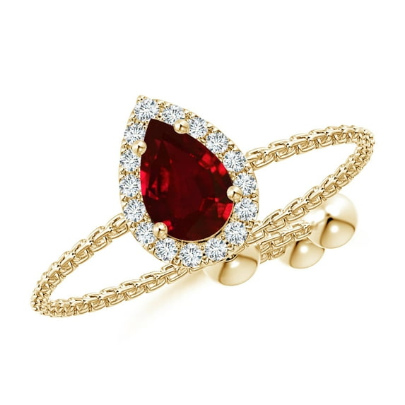 ANGARA Natural Pear-Shaped Ruby Halo Bolo Ring in 14K Yellow Gold for Women (Size-6x4mm) | July Birthstone, Birthday, Anniversary, Jewelry Gift for Women | Natural Ruby Ring