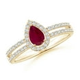thumbnail image 1 of ANGARA Natural Pear Ruby and Diamond Halo Split Shank Ring in 14K Yellow Gold for Women (Size-6x4mm) | July Birthstone, Birthday, Anniversary, Jewelry Gift for Women | Natural Ruby Ring, 1 of 8