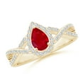 thumbnail image 1 of ANGARA Natural Twist Shank Pear Ruby Ring with Diamond Halo in 14K Yellow Gold for Women (Size-6x4mm) | July Birthstone, Birthday, Anniversary, Jewelry Gift for Women | Natural Ruby Ring, 1 of 8