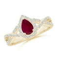 thumbnail image 1 of ANGARA Natural Twist Shank Pear Ruby Ring with Diamond Halo in 14K Yellow Gold for Women (Size-6x4mm) | July Birthstone, Birthday, Anniversary, Jewelry Gift for Women | Natural Ruby Ring, 1 of 8