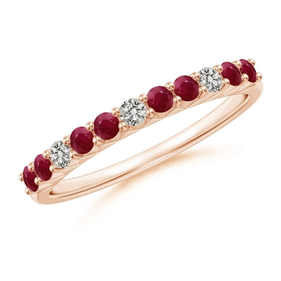 ANGARA Natural Round Ruby and Diamond Half Eternity Wedding Ring in 14K Rose Gold for Women (Size-2mm) | July Birthstone, Birthday, Anniversary, Jewelry Gift for Women | Natural Ruby Ring