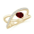 thumbnail image 1 of ANGARA Natural Criss Cross Pear Shaped Ruby Ring with Diamond Accents in 14K Yellow Gold for Women (Size-6x4mm) | July Birthstone, Birthday, Anniversary, Jewelry Gift for Women | Natural Ruby Ring, 1 of 8