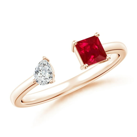 Angara Natural 0.4 Ct. Ruby with Diamond Stackable Ring in 14K Rose Gold for Women (Ring Size: 10)