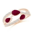 thumbnail image 1 of ANGARA Natural Three-Stone Pear Ruby Criss-Cross Ring in 14K Rose Gold for Women (Size-6x4mm) | July Birthstone, Birthday, Anniversary, Jewelry Gift for Women | Natural Ruby Ring, 1 of 9