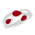 thumbnail image 1 of ANGARA Natural Three-Stone Pear Ruby Criss-Cross Ring in 14K White Gold for Women (Size-6x4mm) | July Birthstone, Birthday, Anniversary, Jewelry Gift for Women | Natural Ruby Ring, 1 of 10