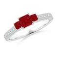 thumbnail image 1 of ANGARA Natural Aeon Square Ruby Three Stone Engagement Ring with Milgrain in 14K White Gold for Women (Size-4mm) | July Birthstone, Anniversary, Jewelry Gift for Women | Natural Ruby Ring, 1 of 10