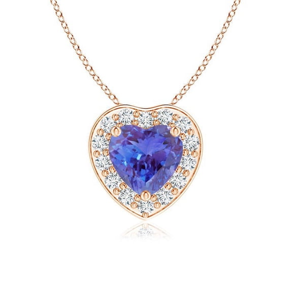 ANGARA Natural Heart-Shaped Tanzanite Pendant with Diamond Halo in 14K Rose Gold for Women (Size-5mm) | December Birthstone, Birthday, Anniversary, Jewelry Gift for Women | Natural Tanzanite Necklace