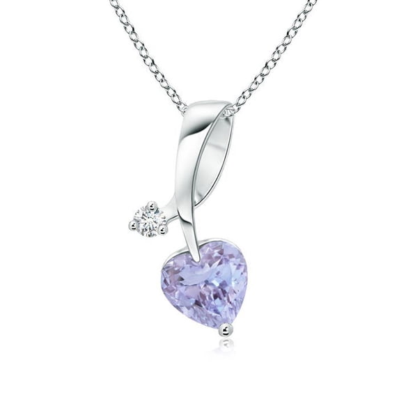 ANGARA Natural Heart-Shaped Tanzanite Ribbon Pendant with Diamond in 14K White Gold for Women (Size-5mm) | December Birthstone, Anniversary, Jewelry Gift for Women | Natural Tanzanite Necklace