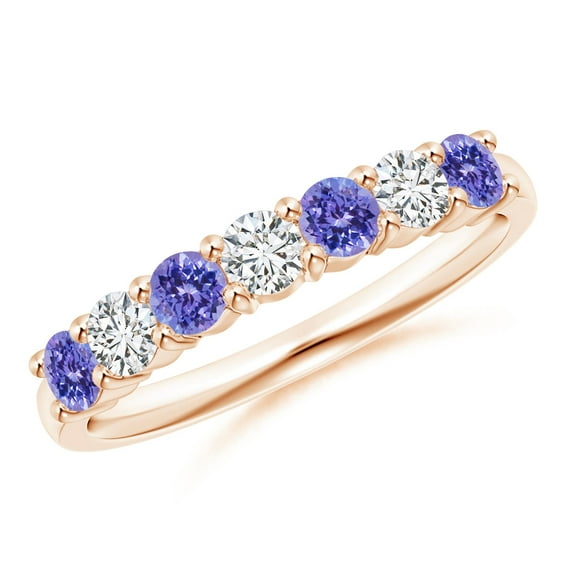 ANGARA Natural Half Eternity 7 Stone Tanzanite and Diamond Wedding Ring in 14K Rose Gold for Women (Size-3mm) | December Birthstone, Anniversary, Jewelry Gift for Women | Natural Tanzanite Ring