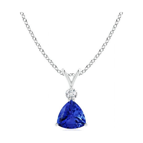 ANGARA Natural Trillion Tanzanite Solitaire Pendant with Diamond in 14K White Gold for Women (Size-5mm) | December Birthstone, Anniversary, Jewelry Gift for Women | Natural Tanzanite Necklace