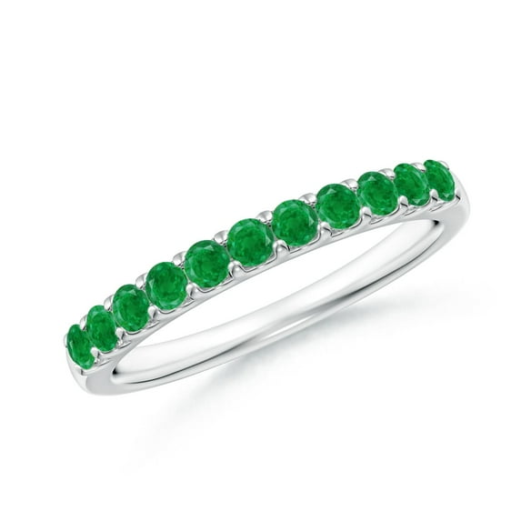 ANGARA Natural Shared Prong Set Half Eternity Emerald Wedding Band in 14K White Gold for Women (Size-2.1mm) | May Birthstone, Birthday, Anniversary, Jewelry Gift for Women | Natural Emerald Ring