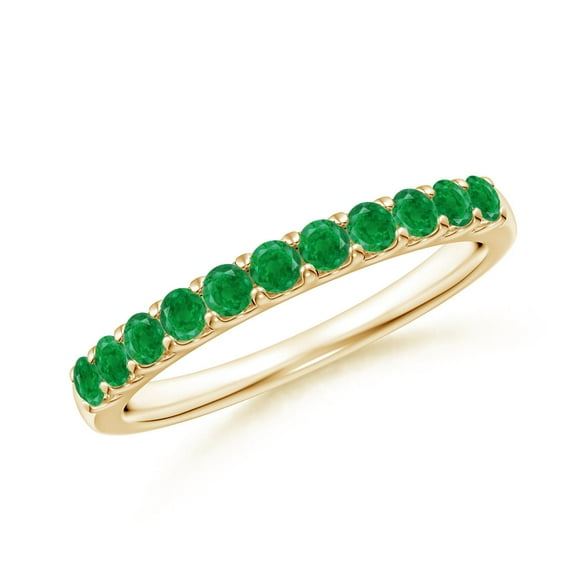 ANGARA Natural Shared Prong Set Half Eternity Emerald Wedding Band in 14K Yellow Gold for Women (Size-2.1mm) | May Birthstone, Birthday, Anniversary, Jewelry Gift for Women | Natural Emerald Ring