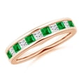 thumbnail image 1 of ANGARA Natural Channel Square Emerald and Diamond Half Eternity Ring in 14K Rose Gold for Women (Size-2.4mm) | May Birthstone, Birthday, Anniversary, Jewelry Gift for Women | Natural Emerald Ring, 1 of 8