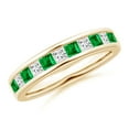 thumbnail image 1 of ANGARA Natural Channel Square Emerald and Diamond Half Eternity Ring in 14K Yellow Gold for Women (Size-2.4mm) | May Birthstone, Birthday, Anniversary, Jewelry Gift for Women | Natural Emerald Ring, 1 of 9