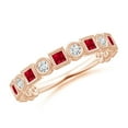 thumbnail image 1 of ANGARA Natural Bezel-Set Square Ruby and Round Diamond Ring in 14K Rose Gold for Women (Size-2mm) | July Birthstone, Birthday, Anniversary, Jewelry Gift for Women | Natural Ruby Ring, 1 of 8