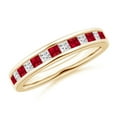 thumbnail image 1 of ANGARA Natural Channel Square Ruby and Diamond Half Eternity Ring in 14K Yellow Gold for Women (Size-2mm) | July Birthstone, Birthday, Anniversary, Jewelry Gift for Women | Natural Ruby Ring, 1 of 9