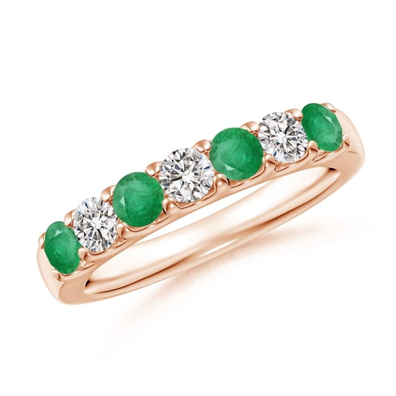 Angara Natural 0.44 Ct. Emerald with Diamond Non Eternity Ring in 14K Rose Gold for Women (Ring Size: 3.5)