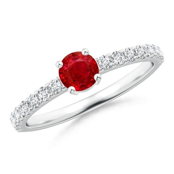 Angara Natural 0.44 Ct. Ruby with Diamond Classic Ring in 14K White Gold for Women (Ring Size: 3)