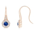 thumbnail image 1 of Angara Natural 0.44 ct. Blue Sapphire with Diamond Halo Earrings in 14K Rose Gold for Women, 1 of 7