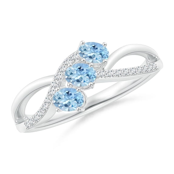 ANGARA Natural Oval Aquamarine Three Stone Bypass Ring with Diamonds in 14K White Gold for Women (Size-4x3mm) | March Birthstone, Anniversary, Jewelry Gift for Women | Natural Aquamarine Ring