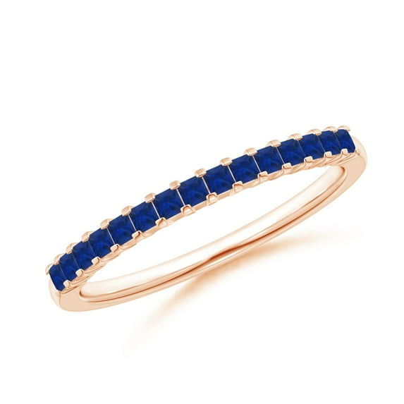 ANGARA Natural Square Blue Sapphire Semi Eternity Classic Wedding Ring in 14K Rose Gold for Women (Size-1.5mm) | September Birthstone, Anniversary, Jewelry Gift for Women | Natural Blue Sapphire Ring