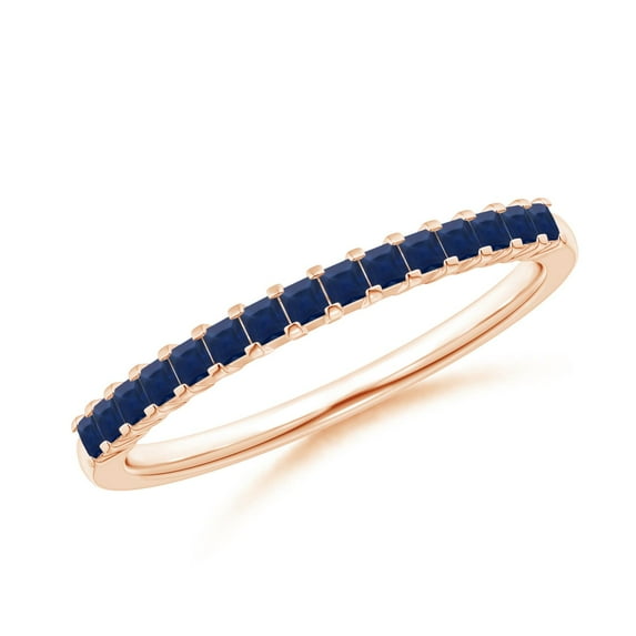 ANGARA Natural Square Blue Sapphire Semi Eternity Classic Wedding Ring in 14K Rose Gold for Women (Size-1.5mm) | September Birthstone, Anniversary, Jewelry Gift for Women | Natural Blue Sapphire Ring
