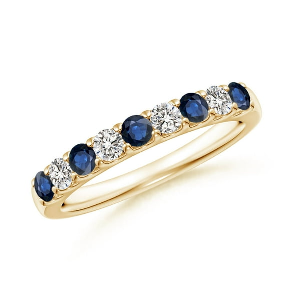 ANGARA Natural Shared Prong Sapphire and Diamond Half Eternity Ring in 14K Yellow Gold for Women (Size-2.5mm) | September Birthstone, Anniversary, Jewelry Gift for Women | Natural Blue Sapphire Ring