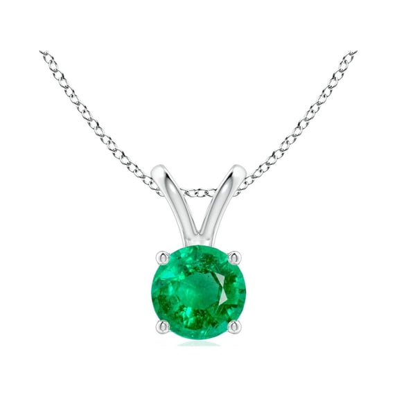 ANGARA Natural V-Bale Round Emerald Solitaire Pendant in 14K White Gold for Women (Size-5mm) | May Birthstone, Birthday, Anniversary, Jewelry Gift for Women | Natural Emerald Necklace