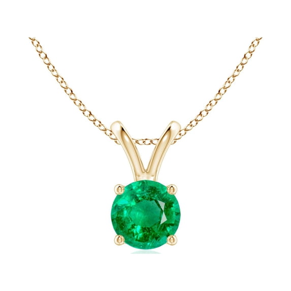 ANGARA Natural V-Bale Round Emerald Solitaire Pendant in 14K Yellow Gold for Women (Size-5mm) | May Birthstone, Birthday, Anniversary, Jewelry Gift for Women | Natural Emerald Necklace