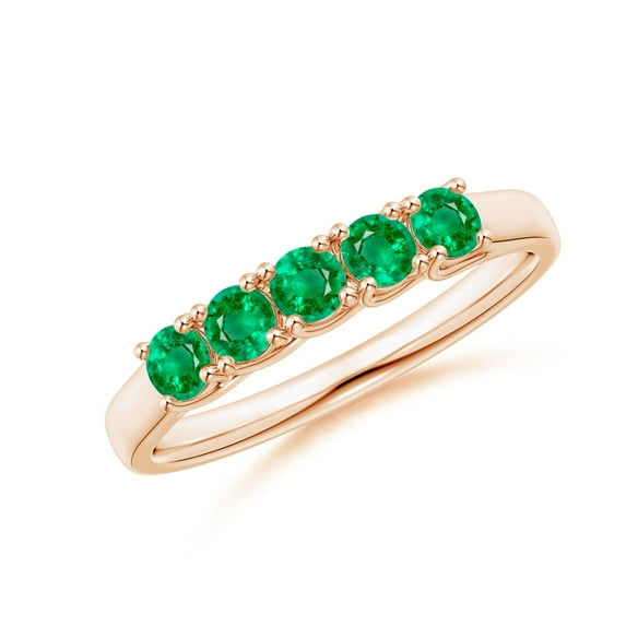 ANGARA Natural Half Eternity Five Stone Emerald Wedding Band in 14K Rose Gold for Women (Size-2.8mm) | May Birthstone, Birthday, Anniversary, Jewelry Gift for Women | Natural Emerald Ring