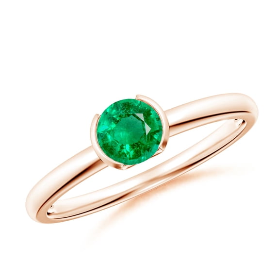 ANGARA Natural Semi Bezel-Set Emerald Solitaire Engagement Ring in 14K Rose Gold for Women (Size-5mm) | May Birthstone, Birthday, Anniversary, Jewelry Gift for Women | Natural Emerald Ring