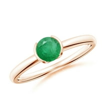 ANGARA Natural Semi Bezel-Set Emerald Solitaire Engagement Ring in 14K Rose Gold for Women (Size-5mm) | May Birthstone, Birthday, Anniversary, Jewelry Gift for Women | Natural Emerald Ring