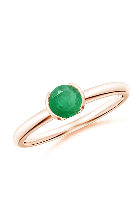 Natural Semi Bezel-Set Emerald Solitaire Engagement Ring in 14K Rose Gold for Women (Size-5mm) | May Birthstone, Birthday, Anniversary, Jewelry Gift for Women | Natural Emerald Ring