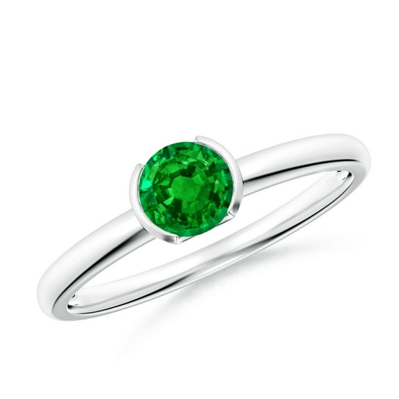 ANGARA Natural Semi Bezel-Set Emerald Solitaire Engagement Ring in 14K White Gold for Women (Size-5mm) | May Birthstone, Birthday, Anniversary, Jewelry Gift for Women | Natural Emerald Ring