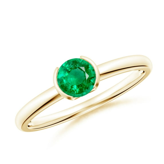 ANGARA Natural Semi Bezel-Set Emerald Solitaire Engagement Ring in 14K Yellow Gold for Women (Size-5mm) | May Birthstone, Birthday, Anniversary, Jewelry Gift for Women | Natural Emerald Ring
