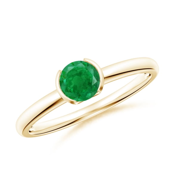 ANGARA Natural Semi Bezel-Set Emerald Solitaire Engagement Ring in 14K Yellow Gold for Women (Size-5mm) | May Birthstone, Birthday, Anniversary, Jewelry Gift for Women | Natural Emerald Ring